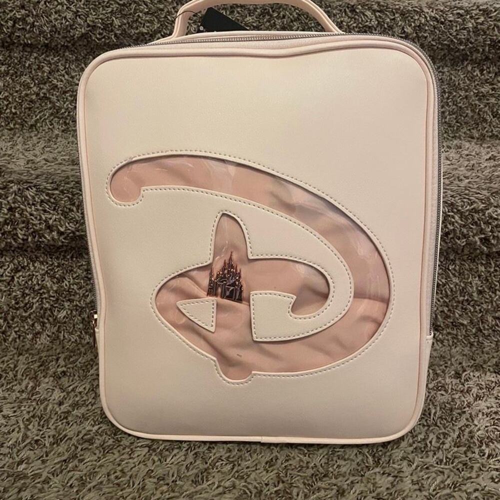 Disney Princess Pink D Logo Mini Backpack Castle Faux Leather NWT Rose Gold